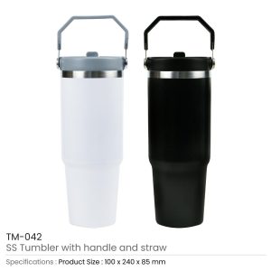Tumbler with Handle and Straw SS Double Wall 900ml - Image 3