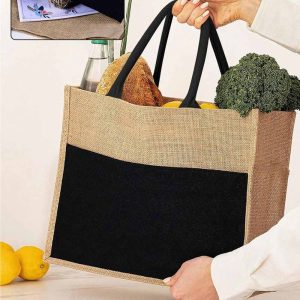 Jute Bag with Black Cotton Pocket and Handle - Image 5