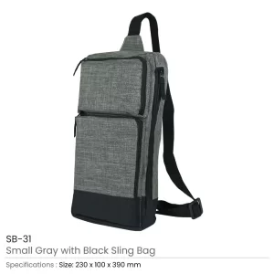 Sling Crossbody Bags in Grey and Black Polyester Material - Image 3