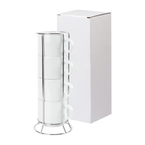 Ceramic Coffee Cups Set 4Pcs in Silver Metal Rack - Image 6