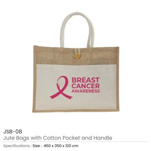Jute Bags with Cotton Pockets & Breast Cancer Awareness Logo - Image 3