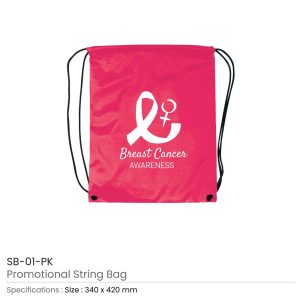 String Bags with Breast Cancer Awareness Logo - Image 3
