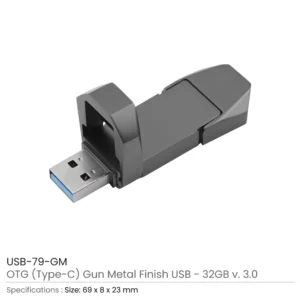OTG USB Flip in Gun Metal 32GB V. 3.0 Type C Flip Magnetic Cap - Image 3